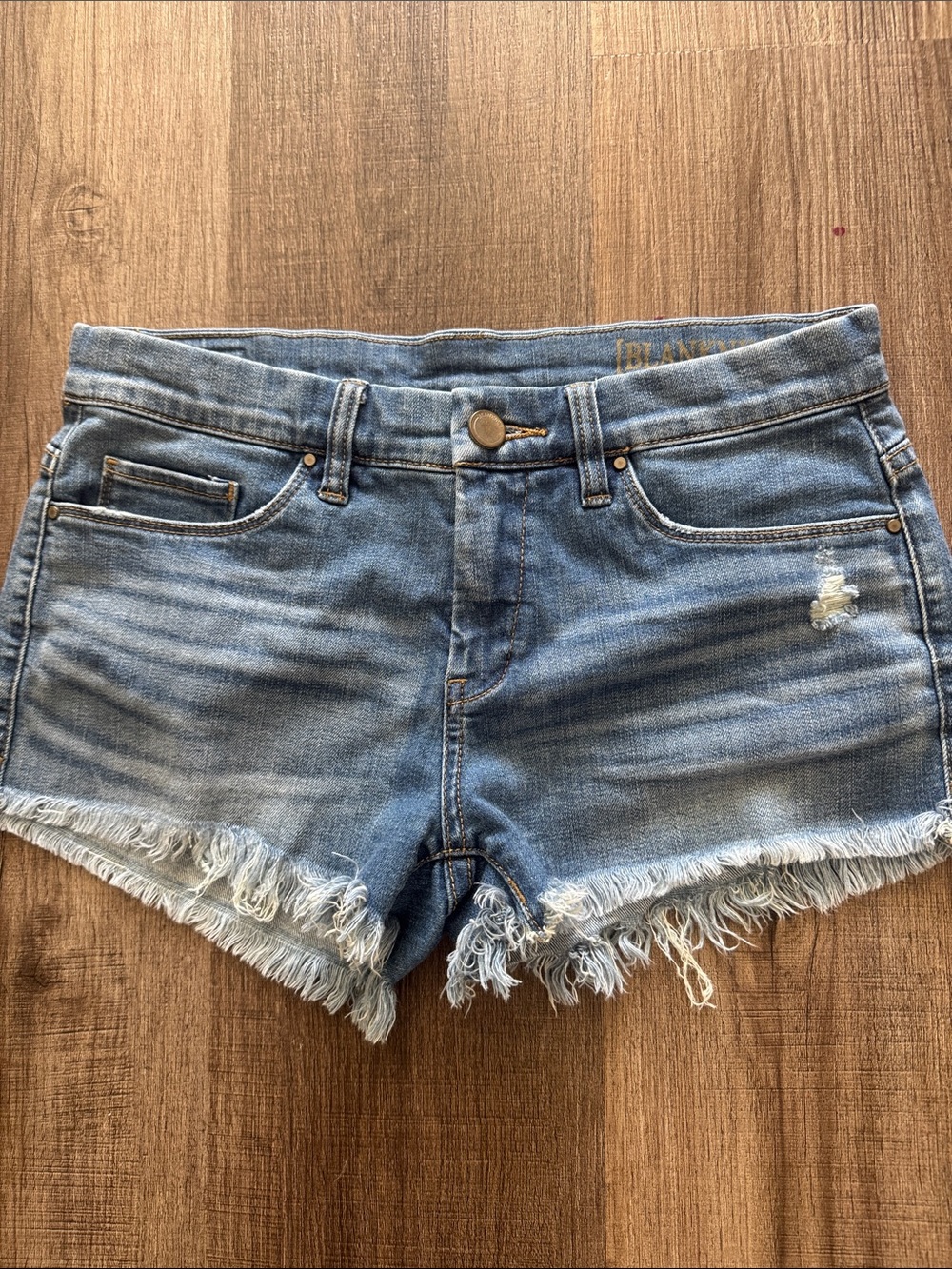 Blank NYC Light Blue Frayed Hem Denim Shorts